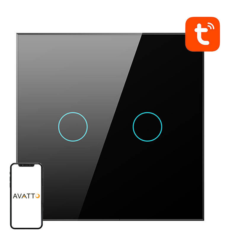 Interruttore luce intelligente WiFi Avatto TS02-EU-B2 a 2 vie (nero)