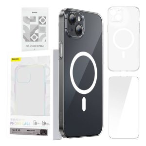 Custodia per iPhone 13 Baseus Magnetic Crystal Clear (trasparente) con pellicola protettiva in vetro temperato e kit di pulizia.