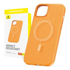 Custodia magnetica per iPhone 15 Plus, serie Baseus Fauxther (arancione)