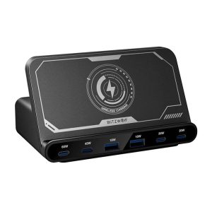 Blitzwolf BW-S27 160W, 2xUSB-A, 4xUSB-C, caricabatterie wireless da 15W (nero)