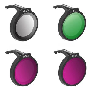 Set di quattro filtri SUNNYLIFE per DJI Neo MCUV: CPL, ND32 e ND64.