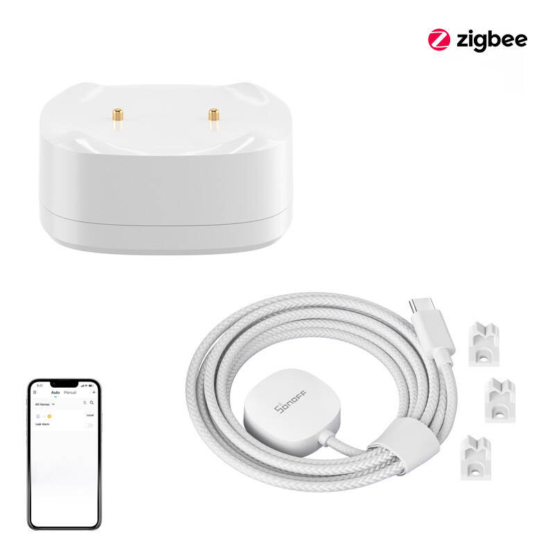 Set di sensori per perdite d'acqua/allagamenti ZigBee SONOFF SNZB-05P + cavo WLDC200