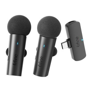 Set di 2 microfoni wireless Fifine M8 da indossare alla cravatta (neri)